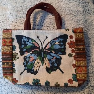 Multi-Colored Butterfly Fabric Handbag